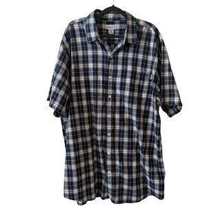 Carhartt Button Down Shirt Mens 2XL Tall Blue  Plaid Loose Fit Workwear